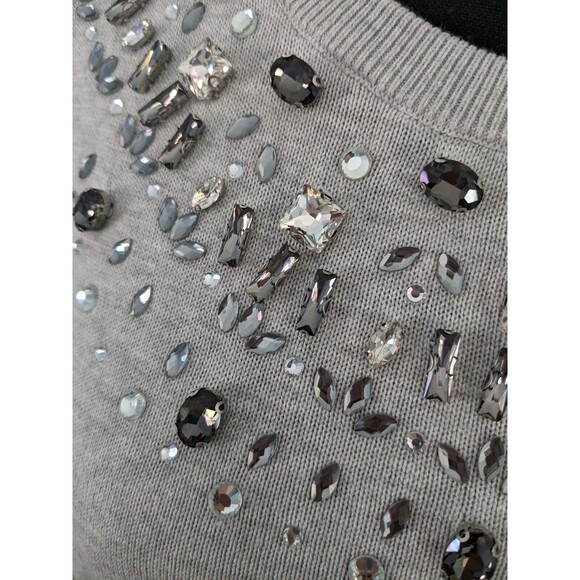 Charter Club Sweater Women's sz M Embellished 3/4 Puff-Sleeve Grey Rhinestones - Picture 4 of 12